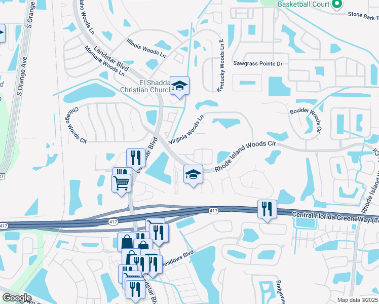map of restaurants, bars, coffee shops, grocery stores, and more near 489 Las Cortes Lane in Orlando