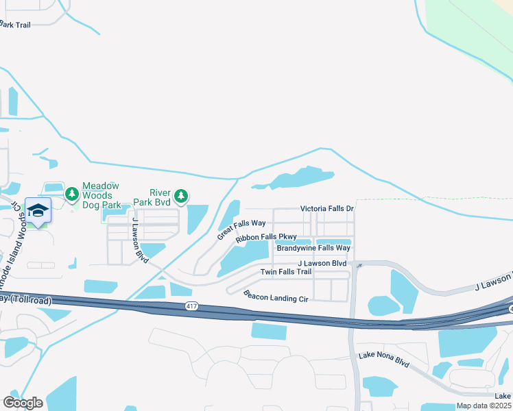 map of restaurants, bars, coffee shops, grocery stores, and more near 2031 Victoria Falls Drive in Orlando
