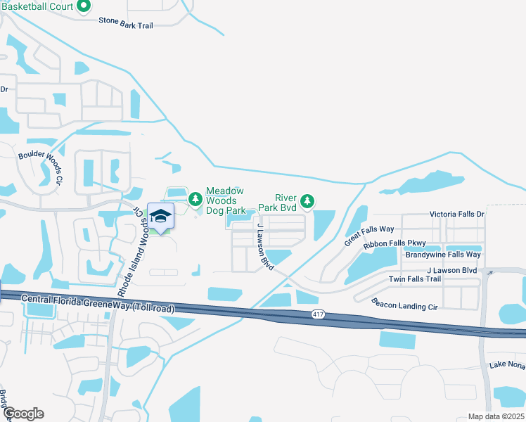 map of restaurants, bars, coffee shops, grocery stores, and more near 1605 Canoe Creek Falls Drive in Orlando