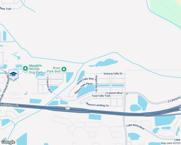 map of restaurants, bars, coffee shops, grocery stores, and more near 2031 Victoria Falls Drive in Orlando