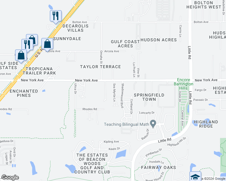 map of restaurants, bars, coffee shops, grocery stores, and more near Outer Drive East in Hudson