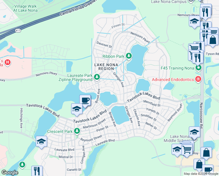 map of restaurants, bars, coffee shops, grocery stores, and more near 13065 Gabor Avenue in Orlando