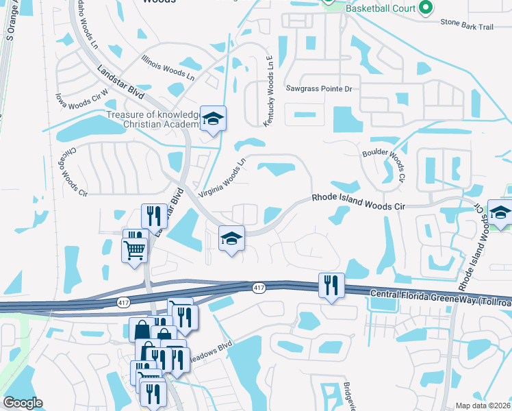 map of restaurants, bars, coffee shops, grocery stores, and more near 522 Villa Del Sol Circle in Orlando