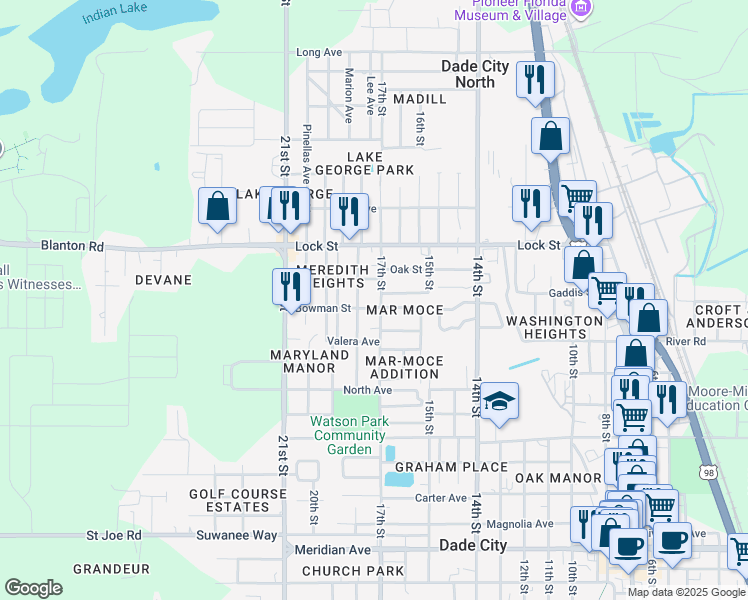 map of restaurants, bars, coffee shops, grocery stores, and more near 14841 17th Street in Dade City