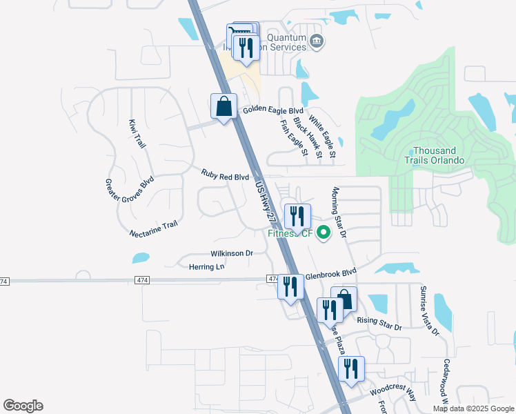map of restaurants, bars, coffee shops, grocery stores, and more near 1908 Shoal Court in Clermont