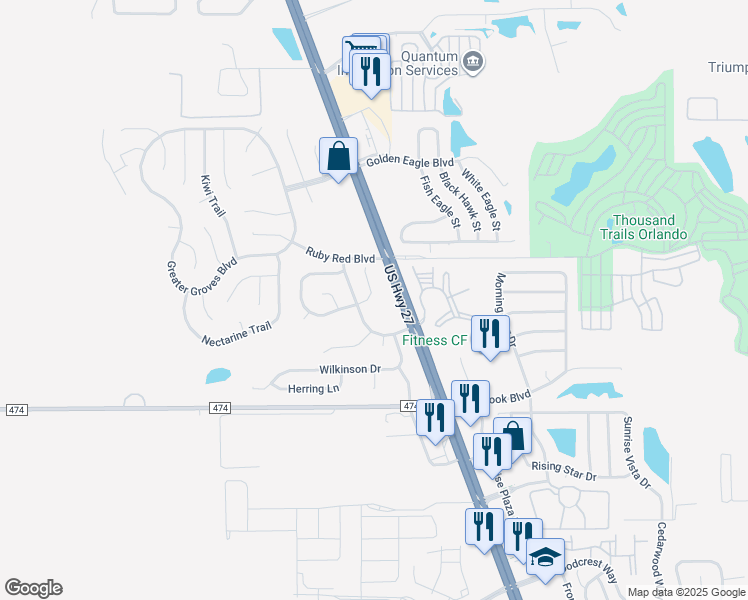 map of restaurants, bars, coffee shops, grocery stores, and more near 1908 Shoal Court in Clermont