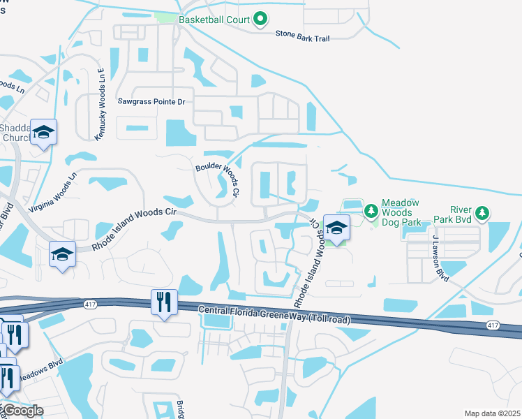 map of restaurants, bars, coffee shops, grocery stores, and more near 1101 Carey Glen Circle in Orlando