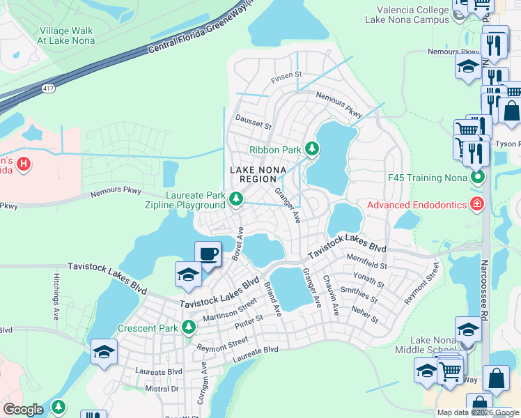 map of restaurants, bars, coffee shops, grocery stores, and more near 13065 Gabor Avenue in Orlando