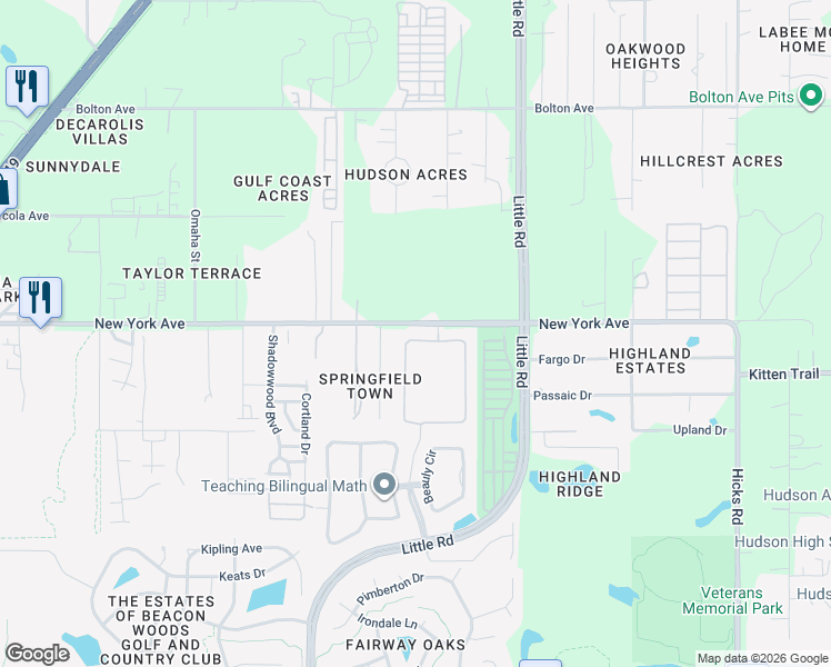 map of restaurants, bars, coffee shops, grocery stores, and more near 14952 Potterton Circle in Hudson