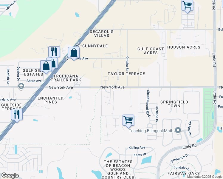 map of restaurants, bars, coffee shops, grocery stores, and more near 8539 New York Avenue in Hudson
