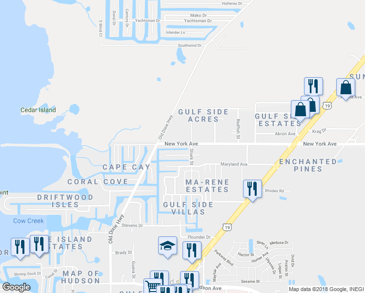 map of restaurants, bars, coffee shops, grocery stores, and more near 7334 New York Avenue in Hudson
