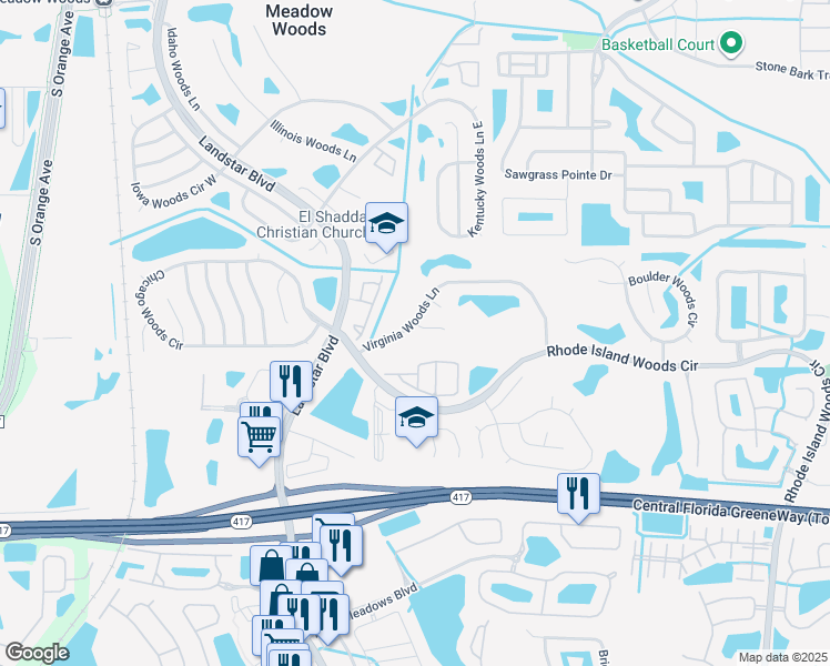 map of restaurants, bars, coffee shops, grocery stores, and more near in Orlando
