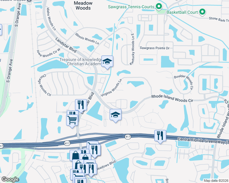 map of restaurants, bars, coffee shops, grocery stores, and more near in Orlando