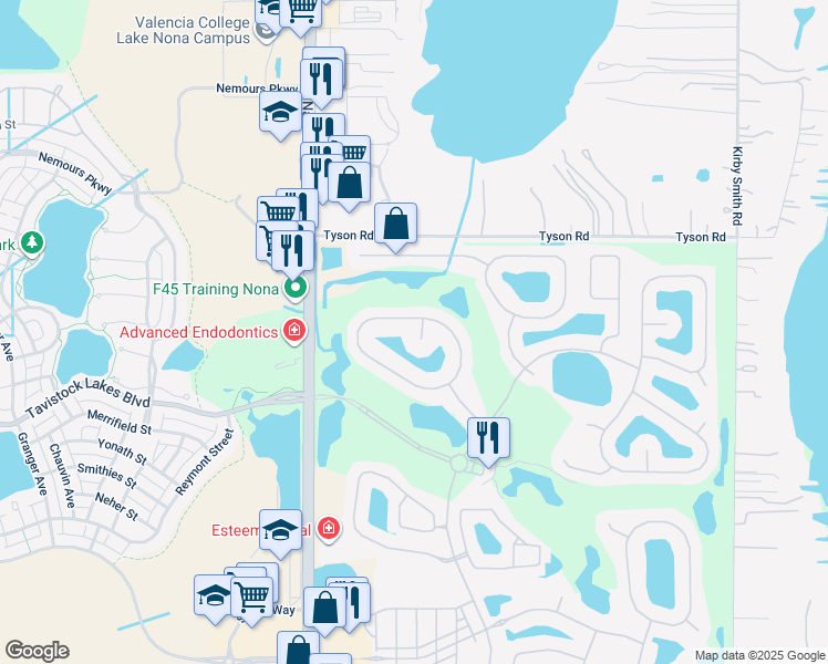 map of restaurants, bars, coffee shops, grocery stores, and more near 9754 Hatton Circle in Orlando