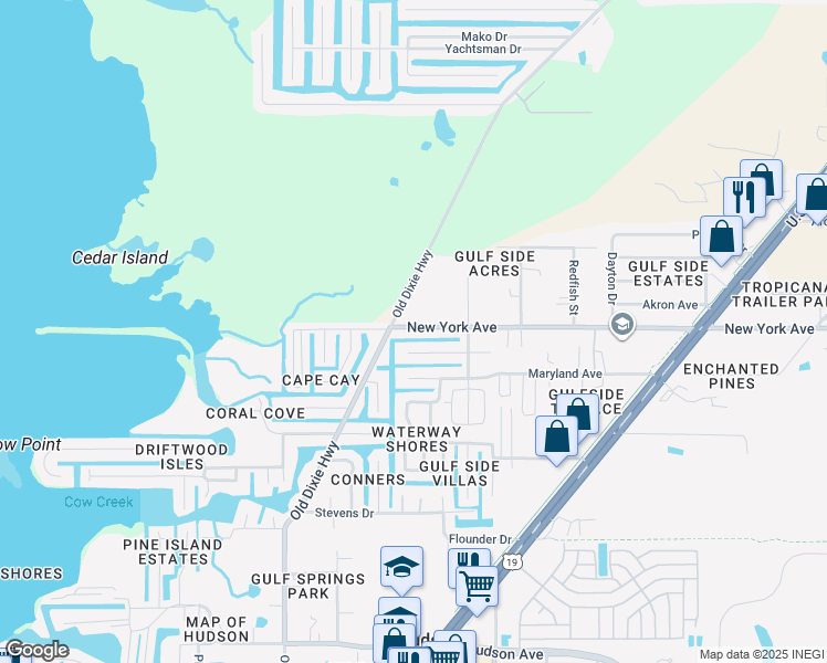 map of restaurants, bars, coffee shops, grocery stores, and more near 7238 New York Avenue in Hudson