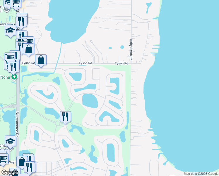 map of restaurants, bars, coffee shops, grocery stores, and more near 10818 Tilston Point in Orlando