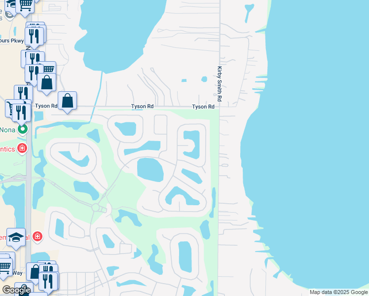 map of restaurants, bars, coffee shops, grocery stores, and more near 10824 Tilston Point in Orlando