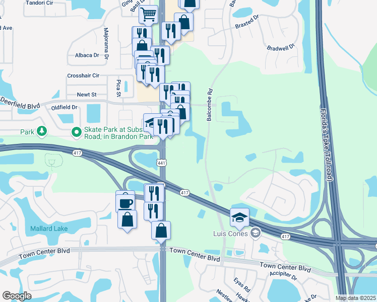 map of restaurants, bars, coffee shops, grocery stores, and more near 13121 South Orange Blossom Trail in Orlando