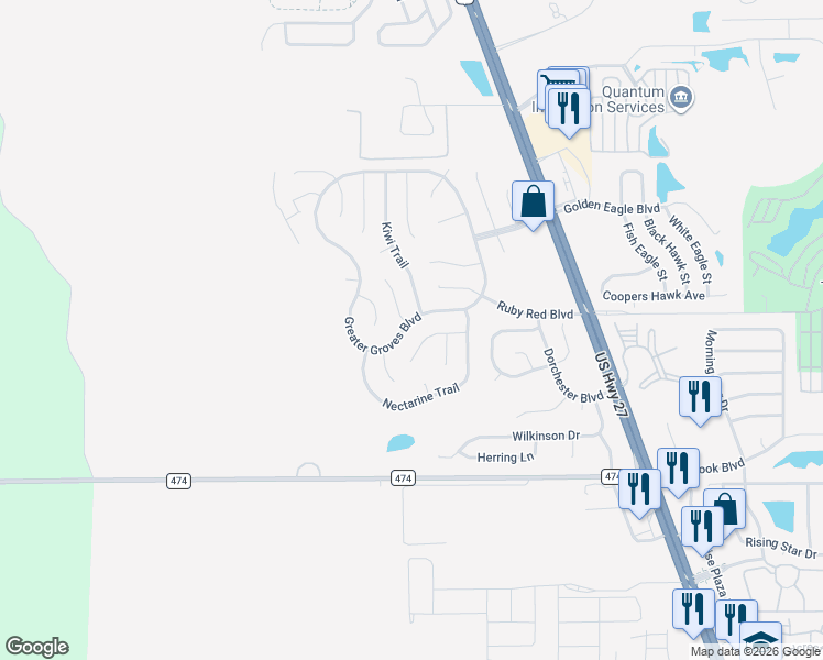 map of restaurants, bars, coffee shops, grocery stores, and more near 2001 Onecco Court in Clermont