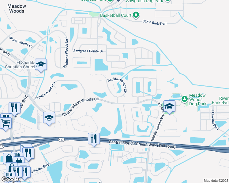 map of restaurants, bars, coffee shops, grocery stores, and more near 1038 Apopka Woods Lane in Orlando