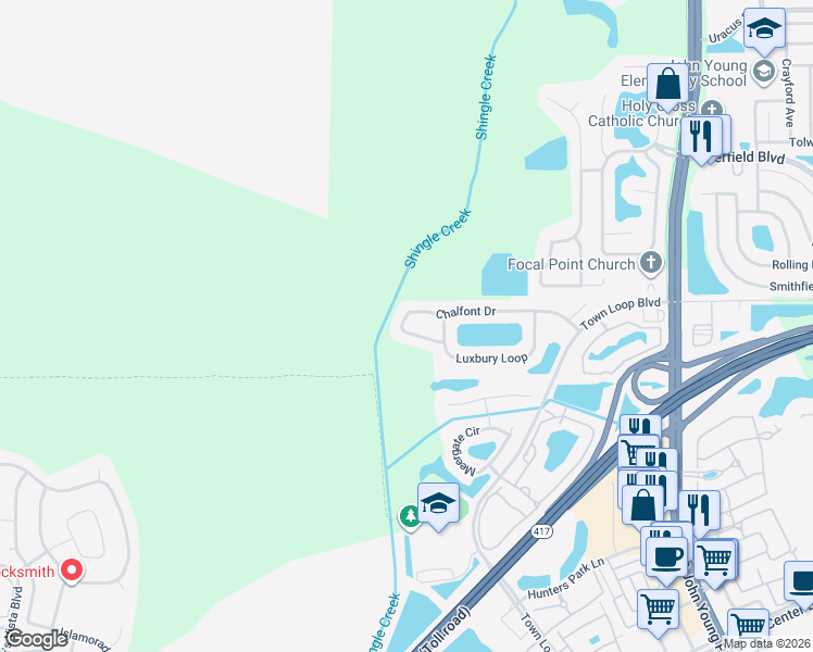 map of restaurants, bars, coffee shops, grocery stores, and more near 4800 Chalfont Drive in Orlando