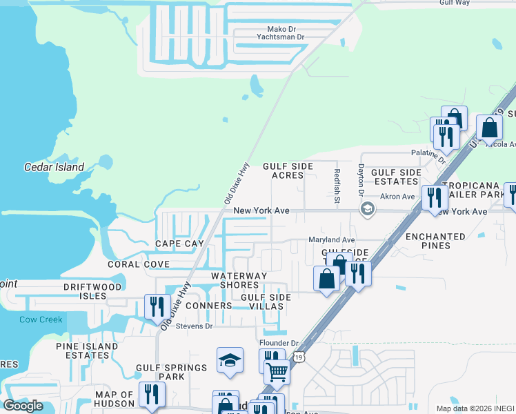 map of restaurants, bars, coffee shops, grocery stores, and more near 7339 New York Avenue in Hudson