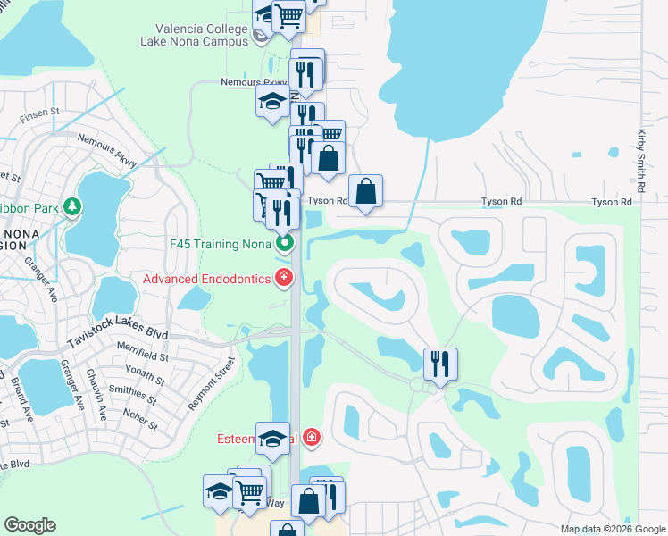 map of restaurants, bars, coffee shops, grocery stores, and more near 9930 Hatton Circle in Orlando