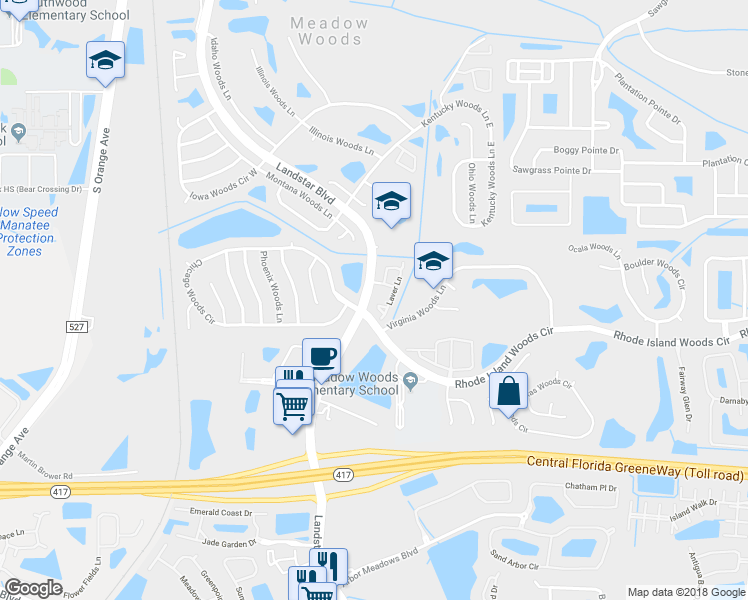 map of restaurants, bars, coffee shops, grocery stores, and more near 519 Azinger Circle in Orlando