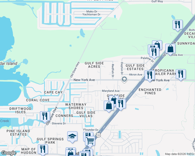 map of restaurants, bars, coffee shops, grocery stores, and more near 7515 New York Avenue in Hudson