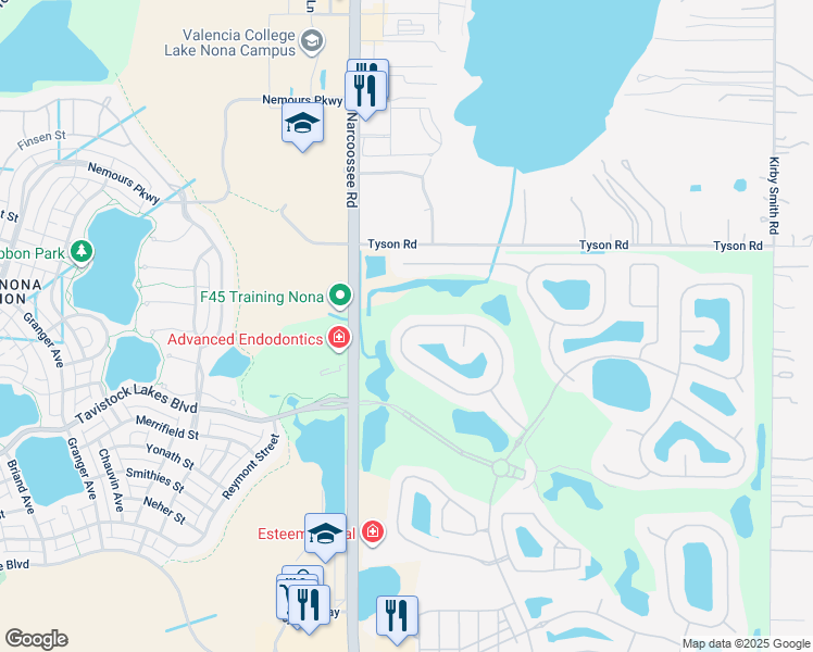 map of restaurants, bars, coffee shops, grocery stores, and more near 9930 Hatton Circle in Orlando