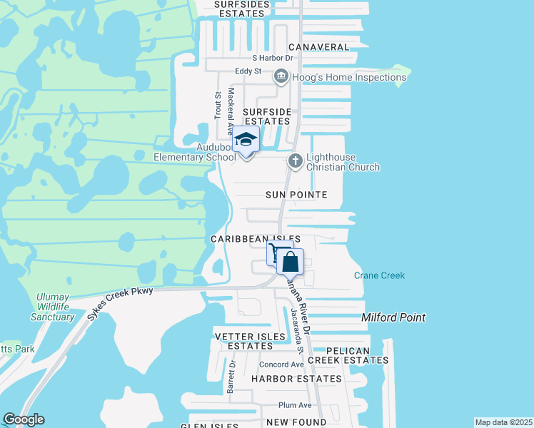 map of restaurants, bars, coffee shops, grocery stores, and more near 1475 James Avenue in Merritt Island
