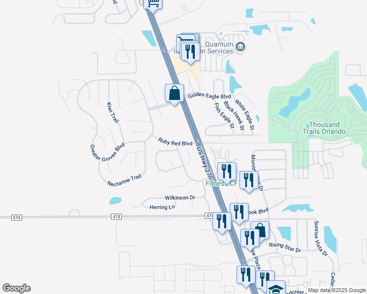 map of restaurants, bars, coffee shops, grocery stores, and more near 1913 Shoal Court in Clermont