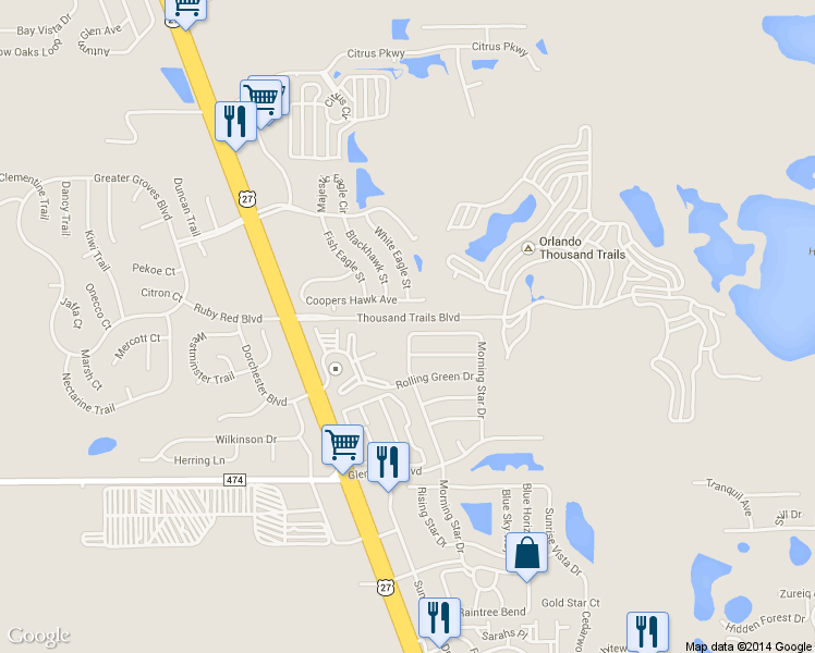 map of restaurants, bars, coffee shops, grocery stores, and more near 1833 Morning Star Drive in Clermont