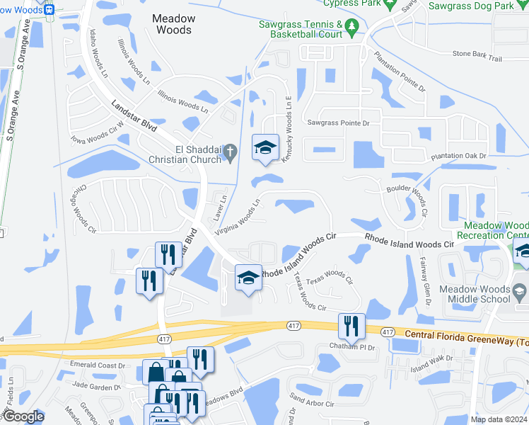 map of restaurants, bars, coffee shops, grocery stores, and more near in Orlando