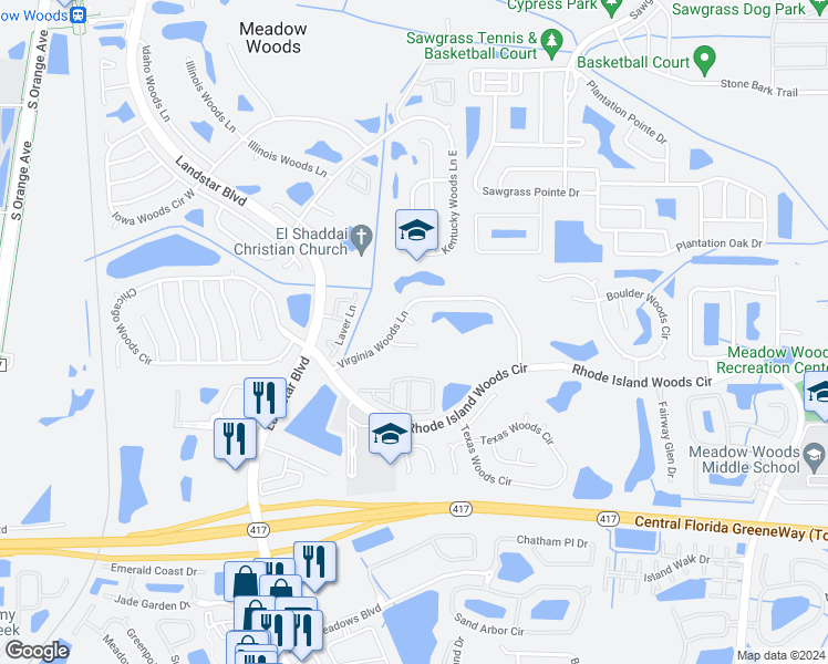 map of restaurants, bars, coffee shops, grocery stores, and more near in Orlando