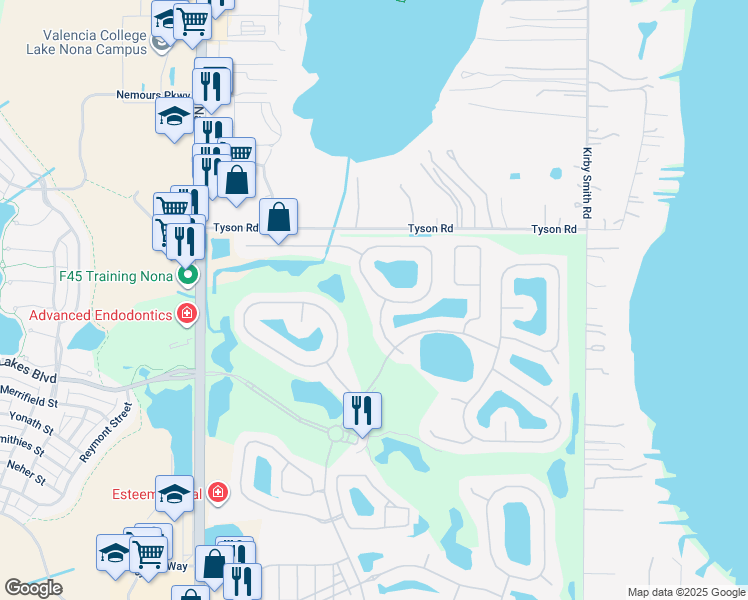 map of restaurants, bars, coffee shops, grocery stores, and more near 10426 Chorlton Circle in Orlando