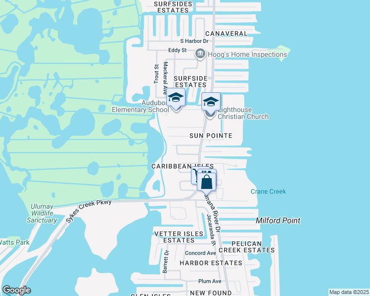 map of restaurants, bars, coffee shops, grocery stores, and more near 1475 James Avenue in Merritt Island