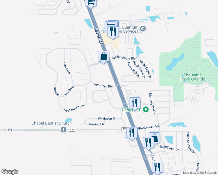 map of restaurants, bars, coffee shops, grocery stores, and more near 1913 Shoal Court in Clermont