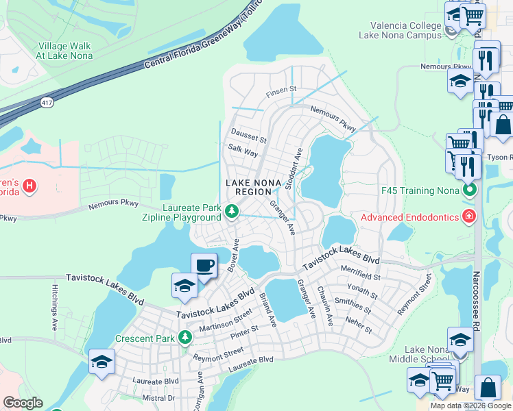 map of restaurants, bars, coffee shops, grocery stores, and more near 13309 Bergstrom Avenue in Orlando