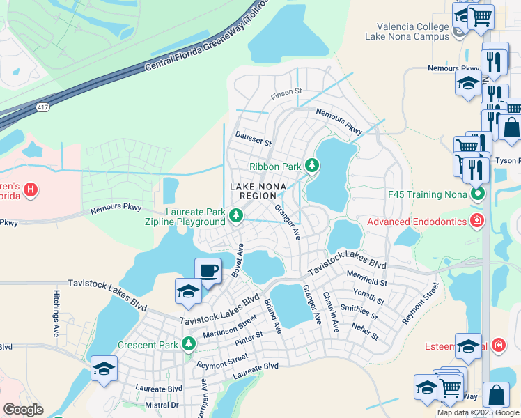 map of restaurants, bars, coffee shops, grocery stores, and more near 13309 Bergstrom Avenue in Orlando