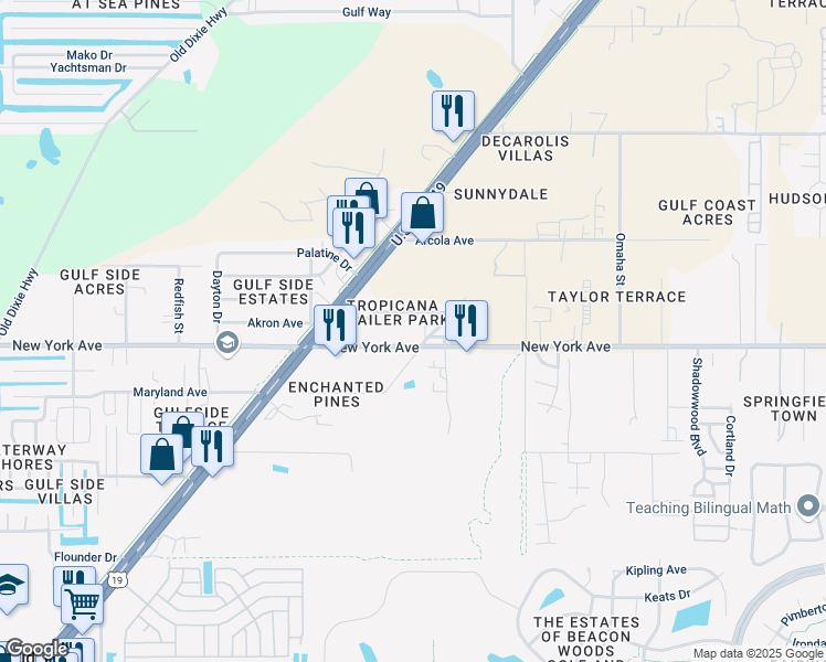 map of restaurants, bars, coffee shops, grocery stores, and more near 8217 New York Avenue in Hudson