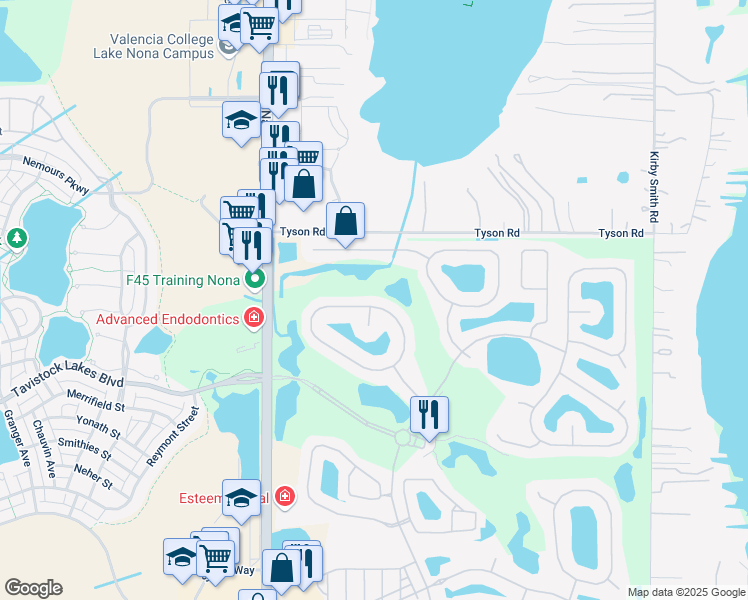 map of restaurants, bars, coffee shops, grocery stores, and more near 9754 Hatton Circle in Orlando