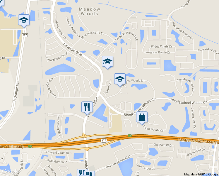 map of restaurants, bars, coffee shops, grocery stores, and more near 13239 Laver Lane in Orlando