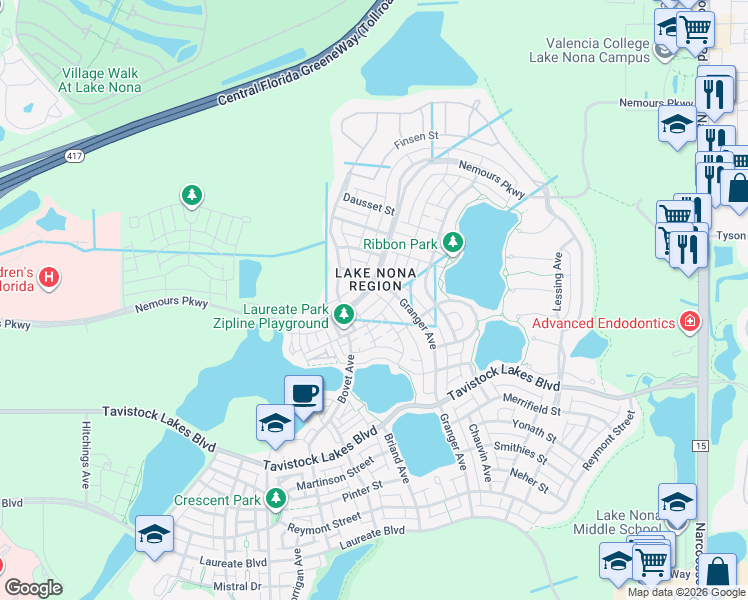 map of restaurants, bars, coffee shops, grocery stores, and more near 13309 Bergstrom Avenue in Orlando