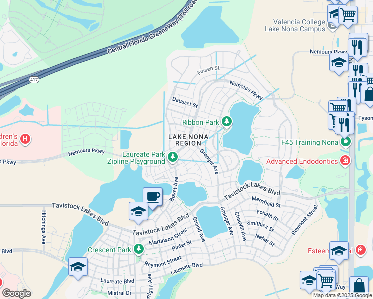 map of restaurants, bars, coffee shops, grocery stores, and more near 13309 Bergstrom Avenue in Orlando