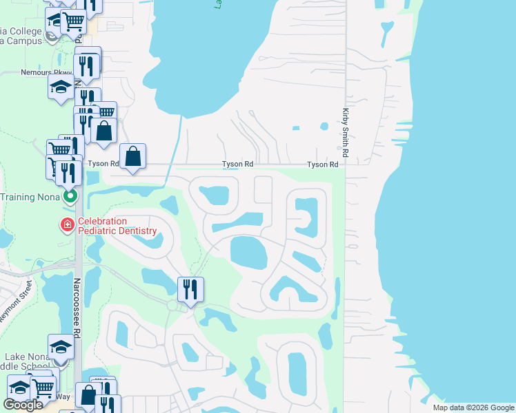 map of restaurants, bars, coffee shops, grocery stores, and more near 13426 Hatherton Circle in Orlando
