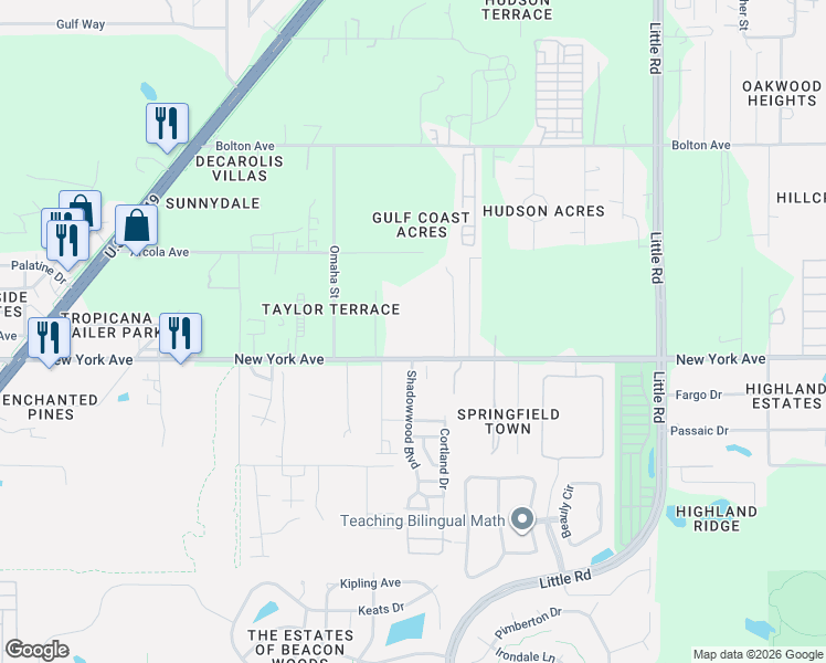 map of restaurants, bars, coffee shops, grocery stores, and more near 8909 New York Avenue in Hudson