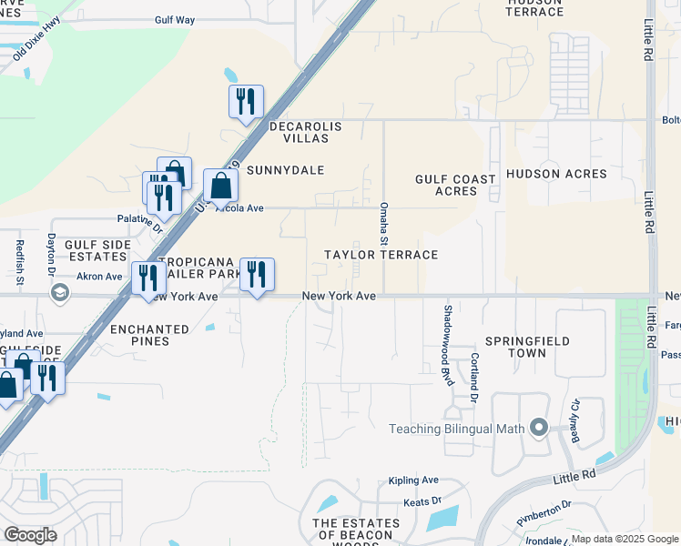 map of restaurants, bars, coffee shops, grocery stores, and more near 8539 New York Ave in Hudson