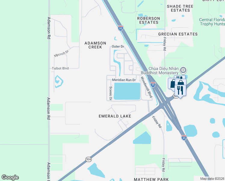 map of restaurants, bars, coffee shops, grocery stores, and more near 213 Scenic Drive in Cocoa