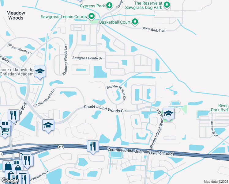 map of restaurants, bars, coffee shops, grocery stores, and more near 1035 Apopka Woods Lane in Orlando